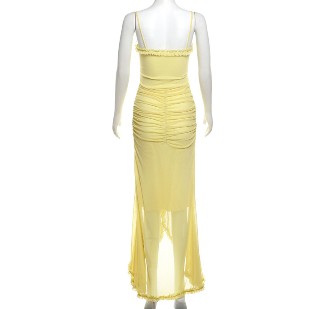 Elegant Sexy Backless Chiffon Spaghetti Strap Maxi Dress