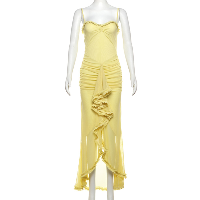 Elegant Sexy Backless Chiffon Spaghetti Strap Maxi Dress