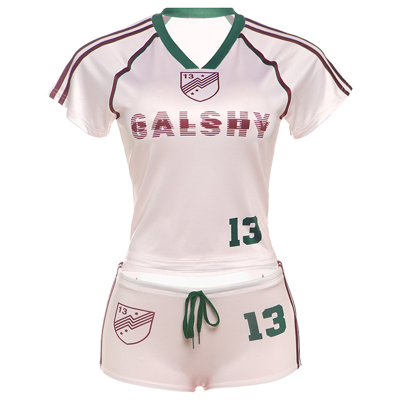 Fashionable Casual Print Crew Neck Short Sleeve T-Shirt & Drawstring Ultra-Shorts 2-Piece Set
