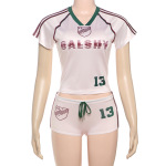 Fashionable Casual Print Crew Neck Short Sleeve T-Shirt & Drawstring Ultra-Shorts 2-Piece Set