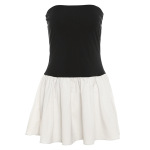 Fashionable Sweetheart Neck Contrast Color Panel Pleated Bodycon Midi Dress