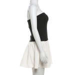 Fashionable Sweetheart Neck Contrast Color Panel Pleated Bodycon Midi Dress