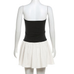 Fashionable Sweetheart Neck Contrast Color Panel Pleated Bodycon Midi Dress