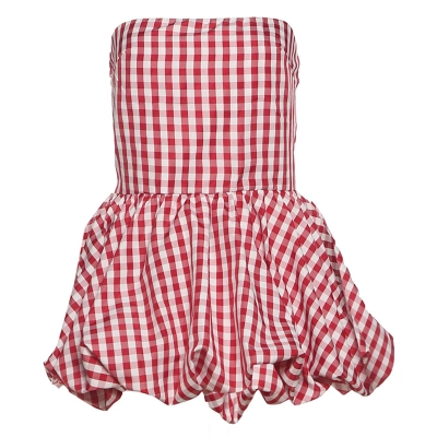French Pure & Seductive Plaid Ruffled Bustier Crop Top 01