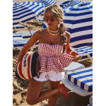French Pure & Seductive Plaid Ruffled Bustier Crop Top
