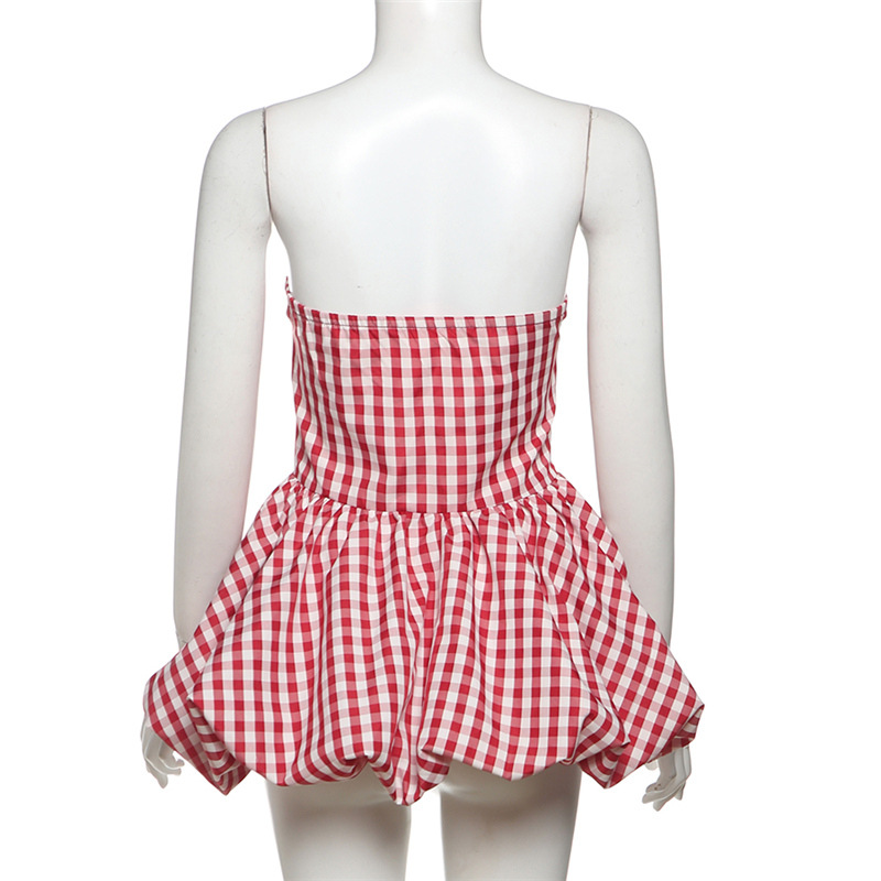 French Pure & Seductive Plaid Ruffled Bustier Crop Top