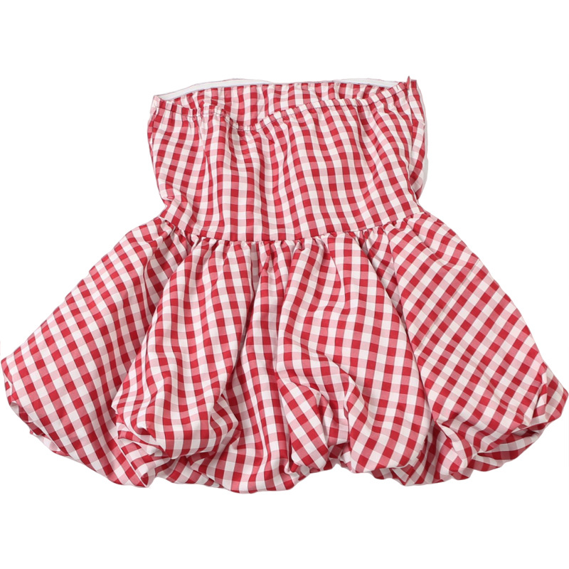 French Pure & Seductive Plaid Ruffled Bustier Crop Top
