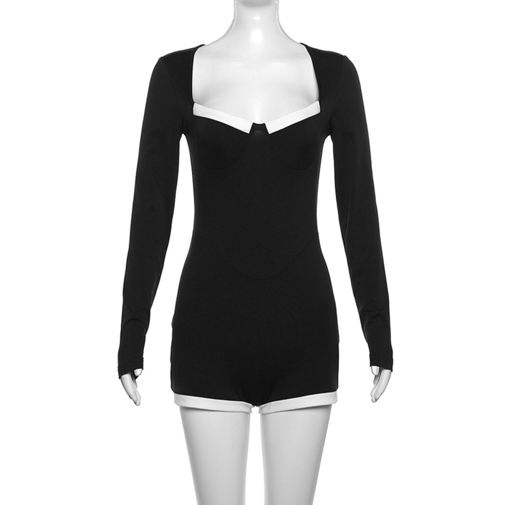 Sexy Deep V-Neck Color-Blocked Knit Jumpsuit 