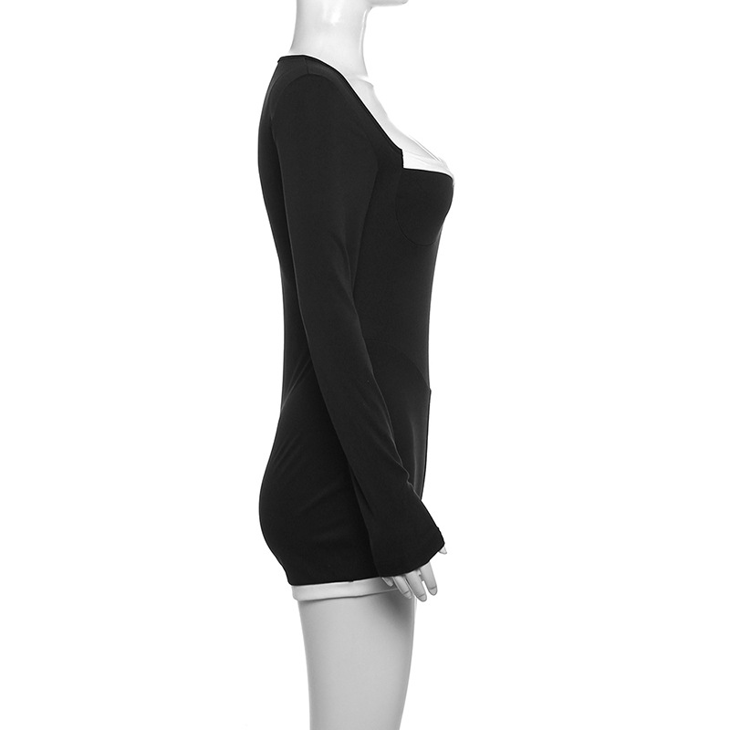 Sexy Deep V-Neck Color-Blocked Knit Jumpsuit 