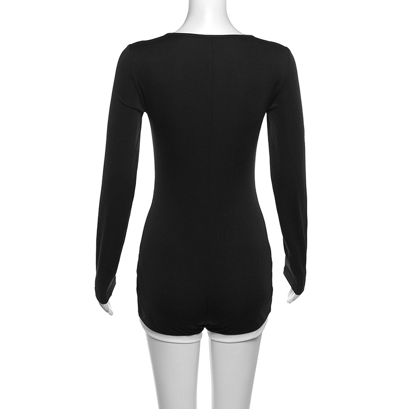 Sexy Deep V-Neck Color-Blocked Knit Jumpsuit 