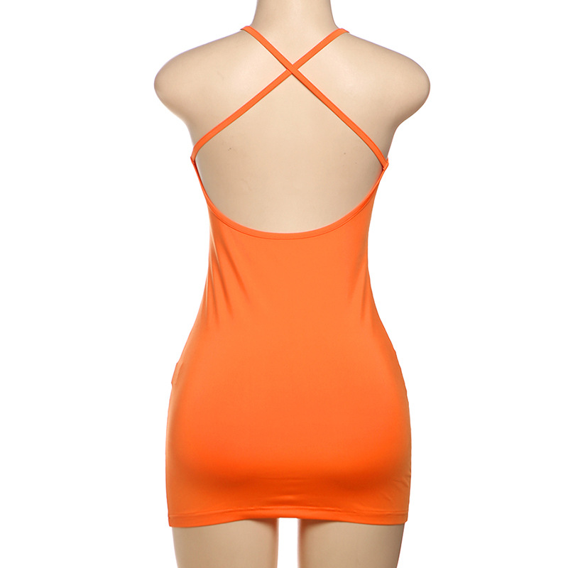 Sexy Fashion U-Neck Rhinestone Backless Bodycon Slip Dress