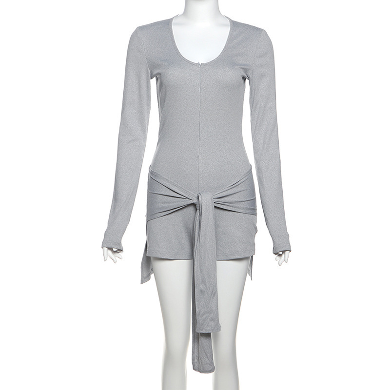 Trendy Sexy Zip-Front Long Sleeve Workout Jumpsuit