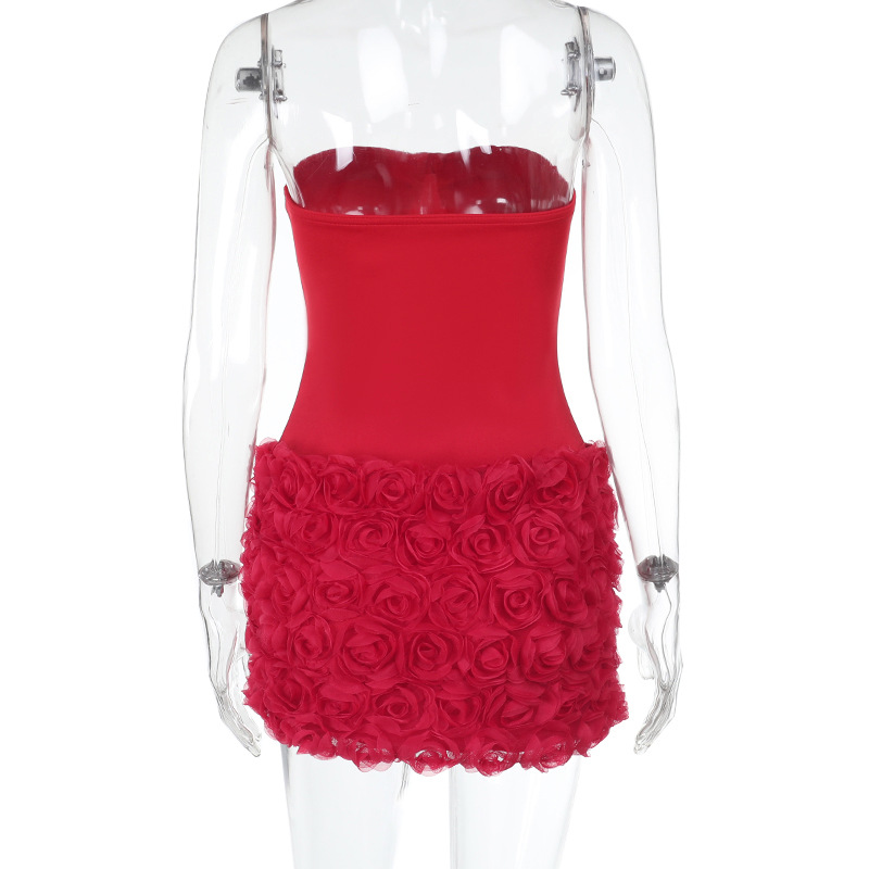 Elegant Strapless Evening Gown with 3D Floral Appliqués & Textured Fabric