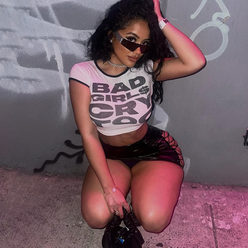 Graphic Letter Print Color-Block Short Sleeve Tee