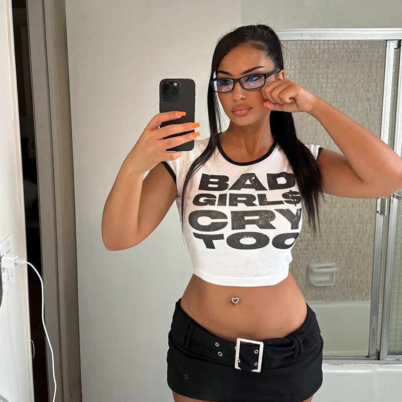 Graphic Letter Print Color-Block Short Sleeve Tee