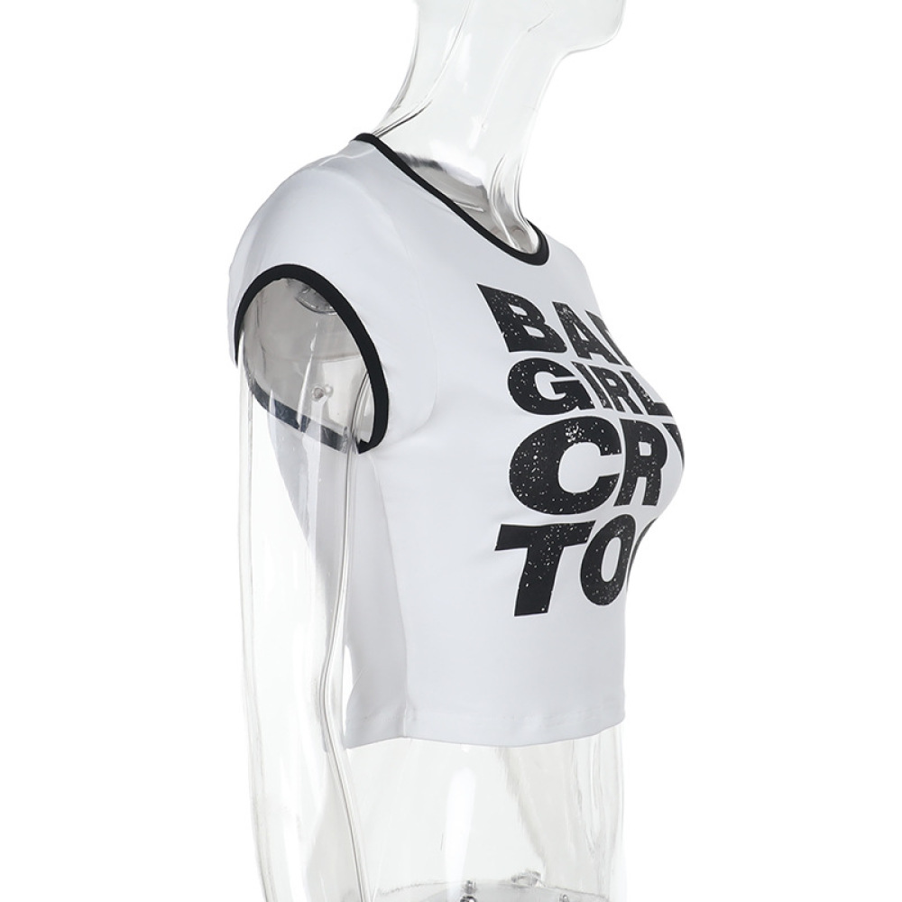 Graphic Letter Print Color-Block Short Sleeve Tee