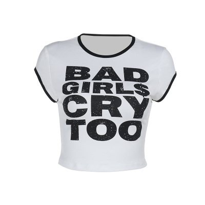 Graphic Letter Print Color-Block Short Sleeve Tee 01