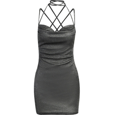 Knit Spaghetti Strap Open Back Mini Dress 01
