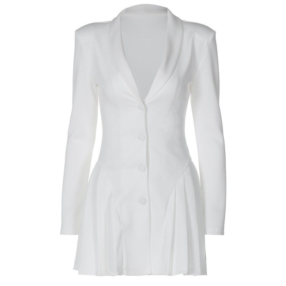 Solid Color Deep V-Neck Blazer Collar Open Front Ruffle Mini Dress