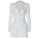Solid Color Deep V-Neck Blazer Collar Open Front Ruffle Mini Dress