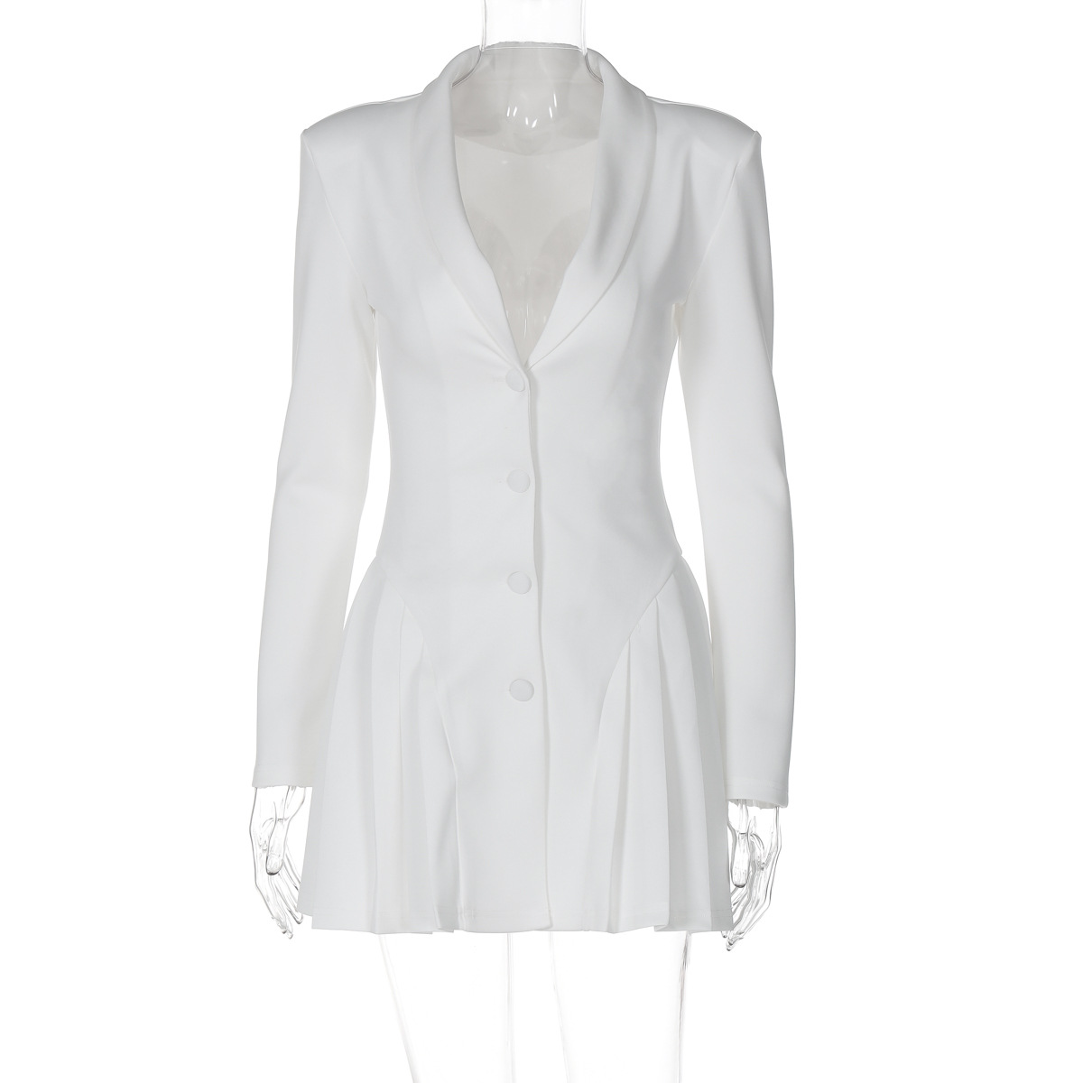 Solid Color Deep V-Neck Blazer Collar Open Front Ruffle Mini Dress