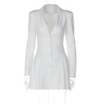 Solid Color Deep V-Neck Blazer Collar Open Front Ruffle Mini Dress