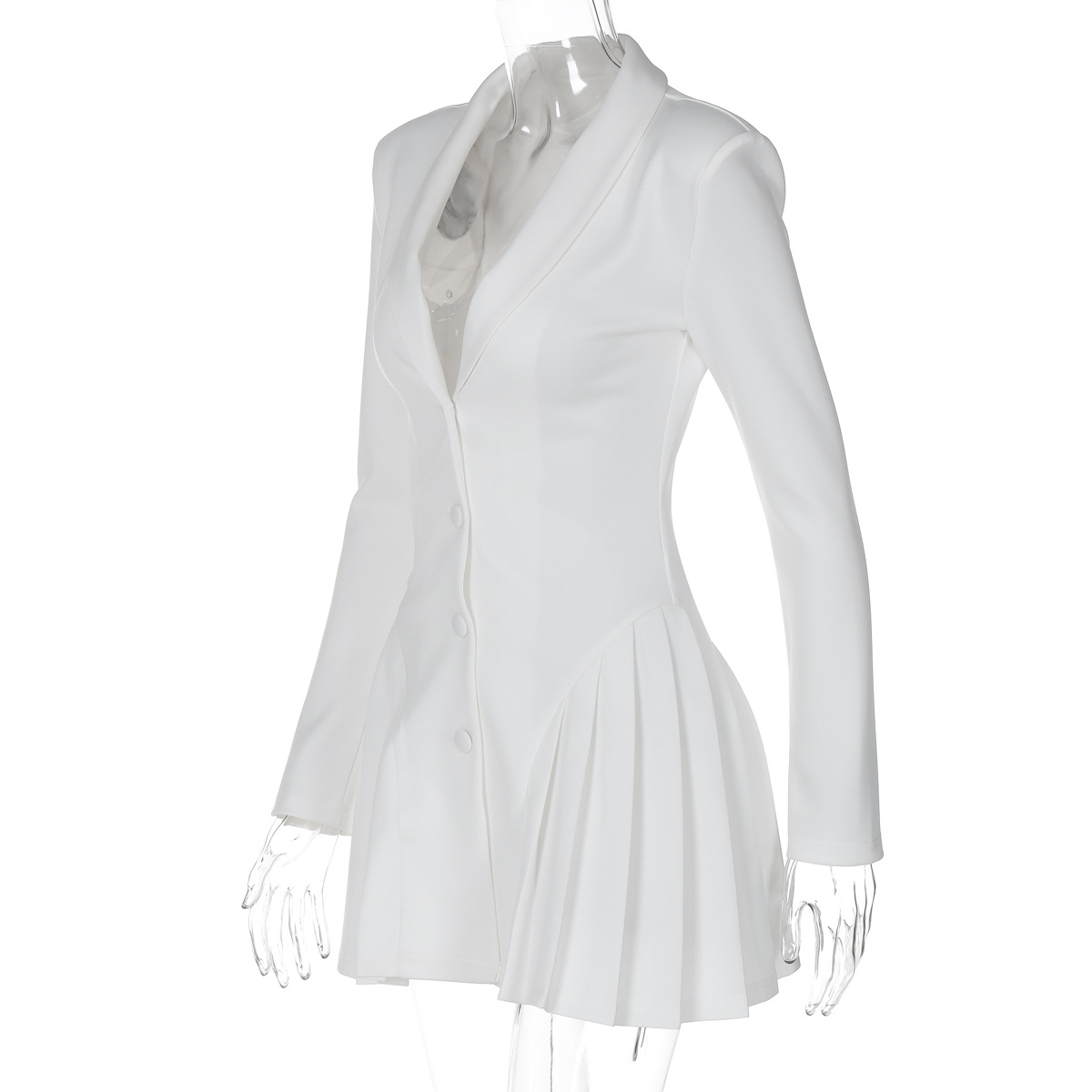 Solid Color Deep V-Neck Blazer Collar Open Front Ruffle Mini Dress