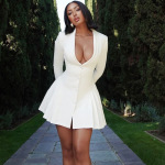 Solid Color Deep V-Neck Blazer Collar Open Front Ruffle Mini Dress