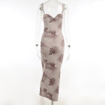 Spaghetti Strap Floral Print Bodycon Maxi Dress