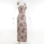Spaghetti Strap Floral Print Bodycon Maxi Dress
