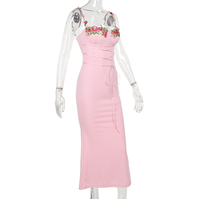 Summer New Sexy Bodycon Maxi Dress with Built-in Cups & Appliqué