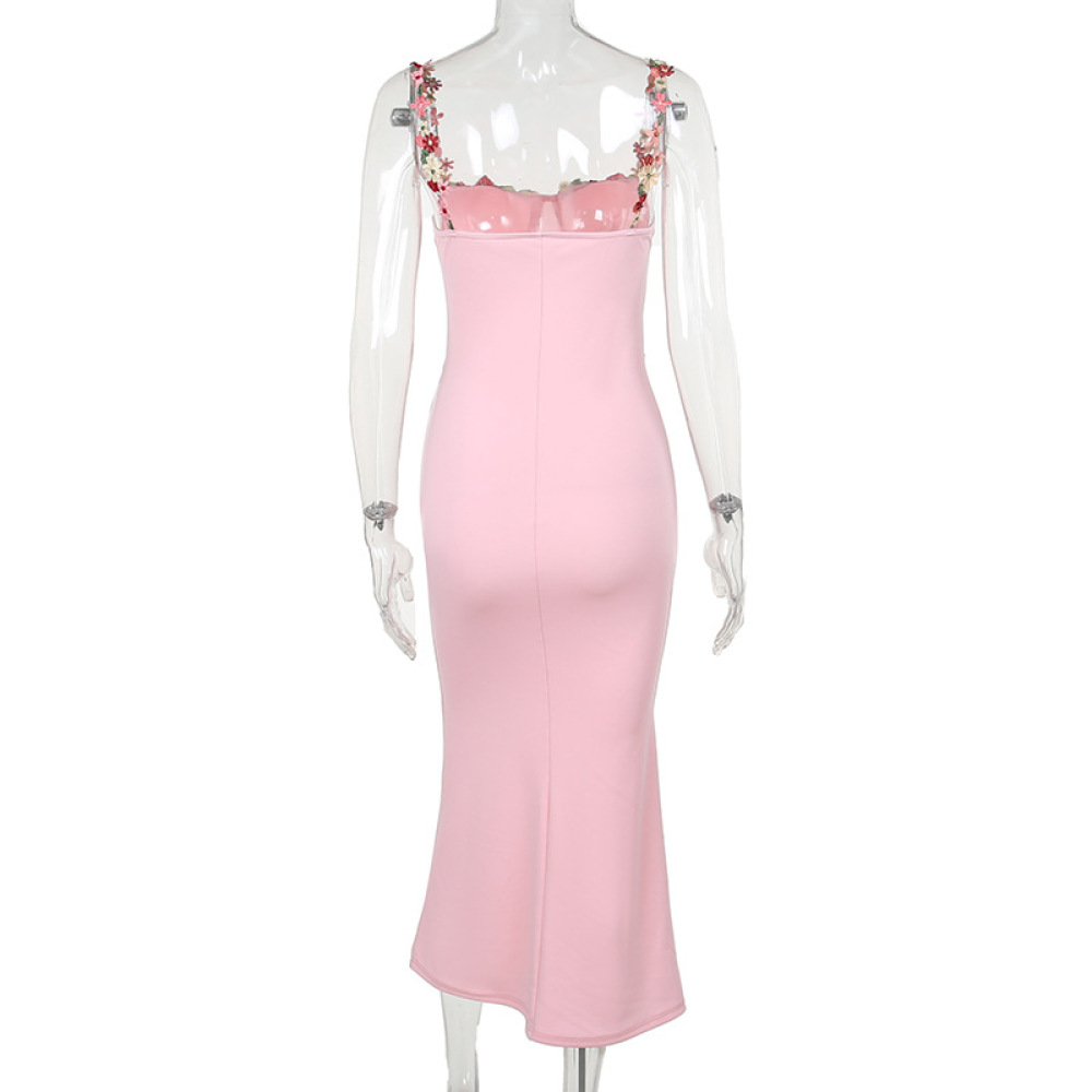 Summer New Sexy Bodycon Maxi Dress with Built-in Cups & Appliqué