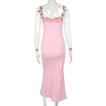 Summer New Sexy Bodycon Maxi Dress with Built-in Cups & Appliqué