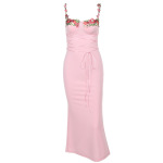 Summer New Sexy Bodycon Maxi Dress with Built-in Cups & Appliqué