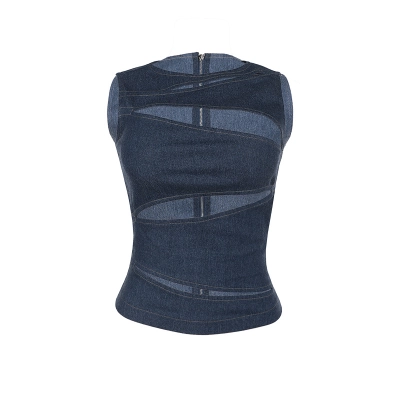 Y2K Faux Denim Cutout Crop Top 01