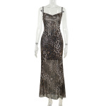 Halter Neck Leopard Print Backless Maxi Dress