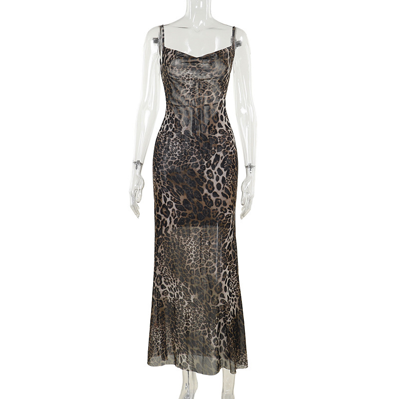 Halter Neck Leopard Print Backless Maxi Dress