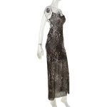 Halter Neck Leopard Print Backless Maxi Dress