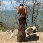 Halter Neck Leopard Print Backless Maxi Dress