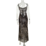 Halter Neck Leopard Print Backless Maxi Dress