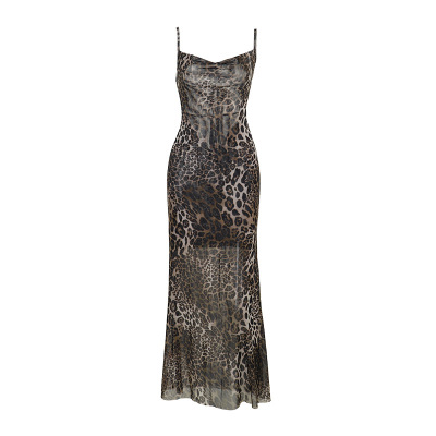 Halter Neck Leopard Print Backless Maxi Dress 01