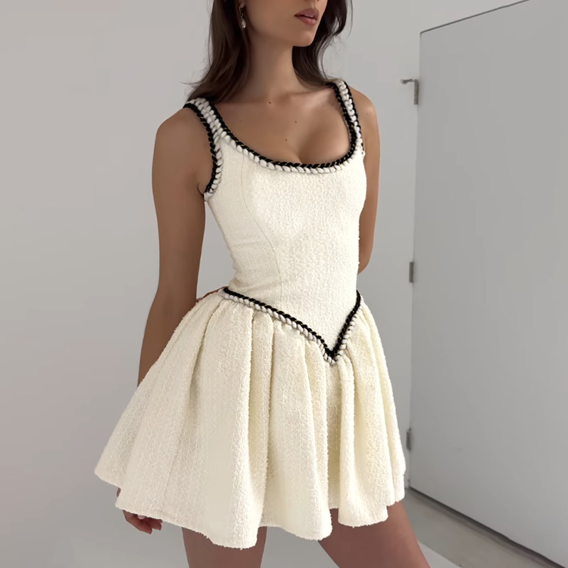 Spaghetti Strap Color-Block Waist Cinch Mini Dress