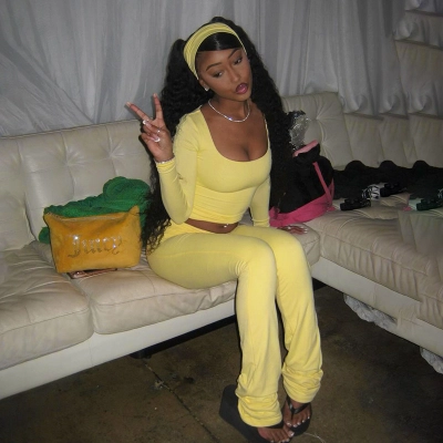 Square Neck Ruched Solid Color 2-Piece Set 02