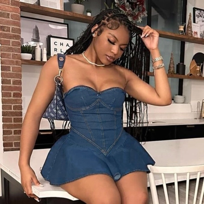 Strapless Denim-Style Bodycon Mini Dress 02