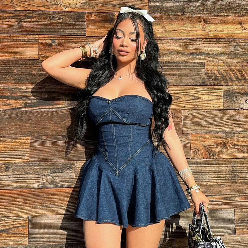 Strapless Denim-Style Bodycon Mini Dress