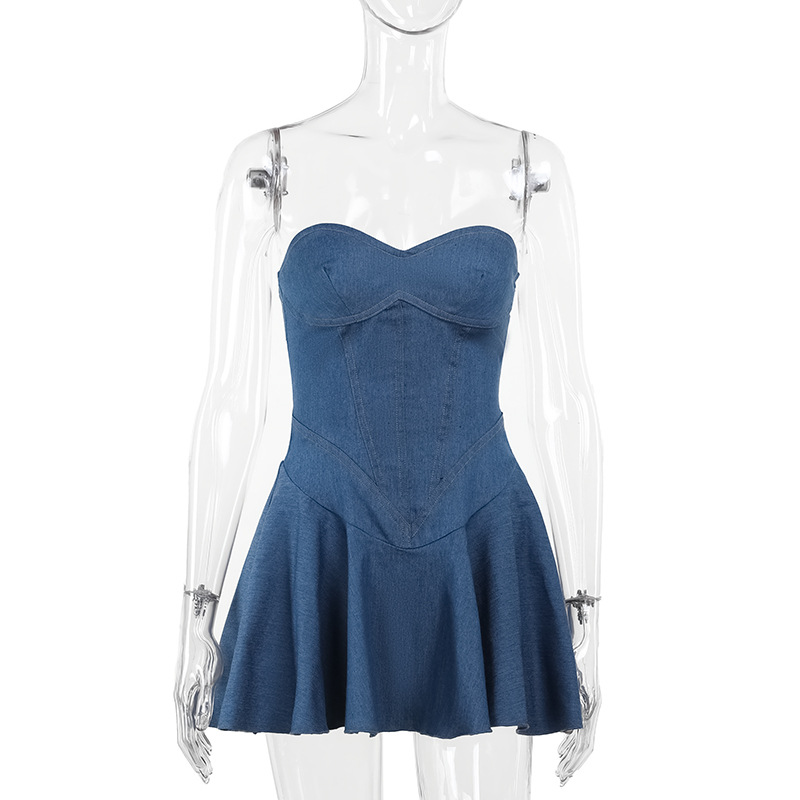 Strapless Denim-Style Bodycon Mini Dress