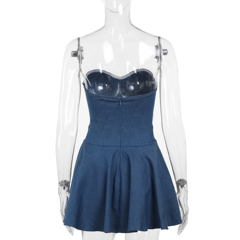 Strapless Denim-Style Bodycon Mini Dress