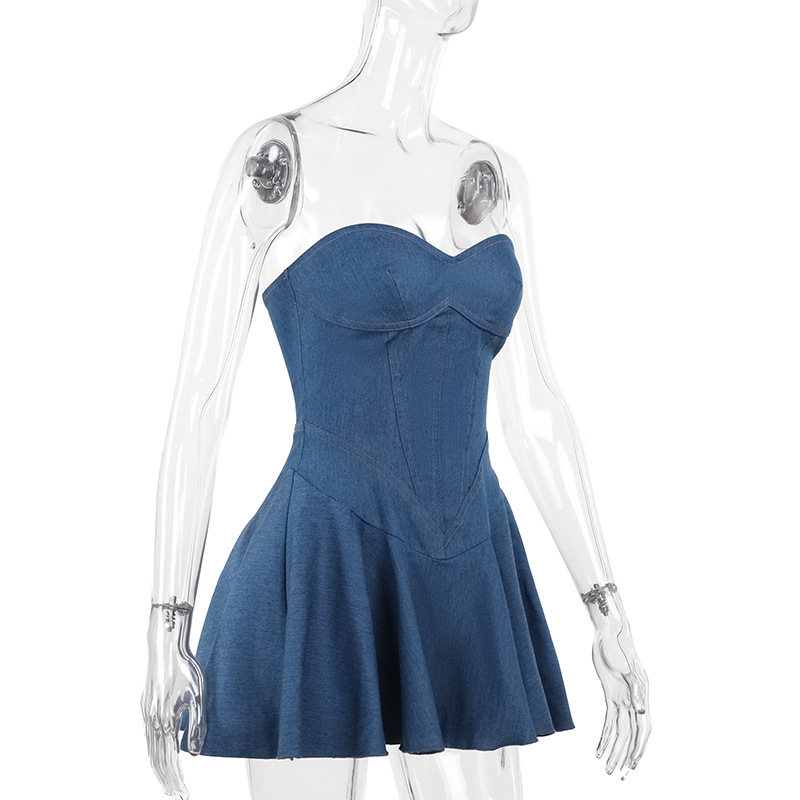 Strapless Denim-Style Bodycon Mini Dress