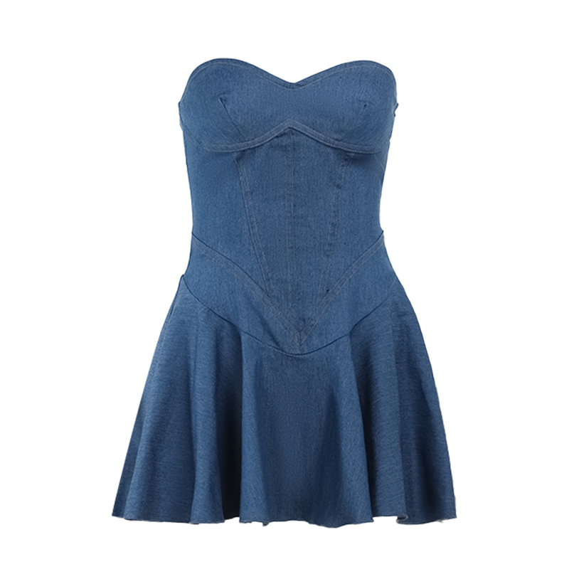 Strapless Denim-Style Bodycon Mini Dress