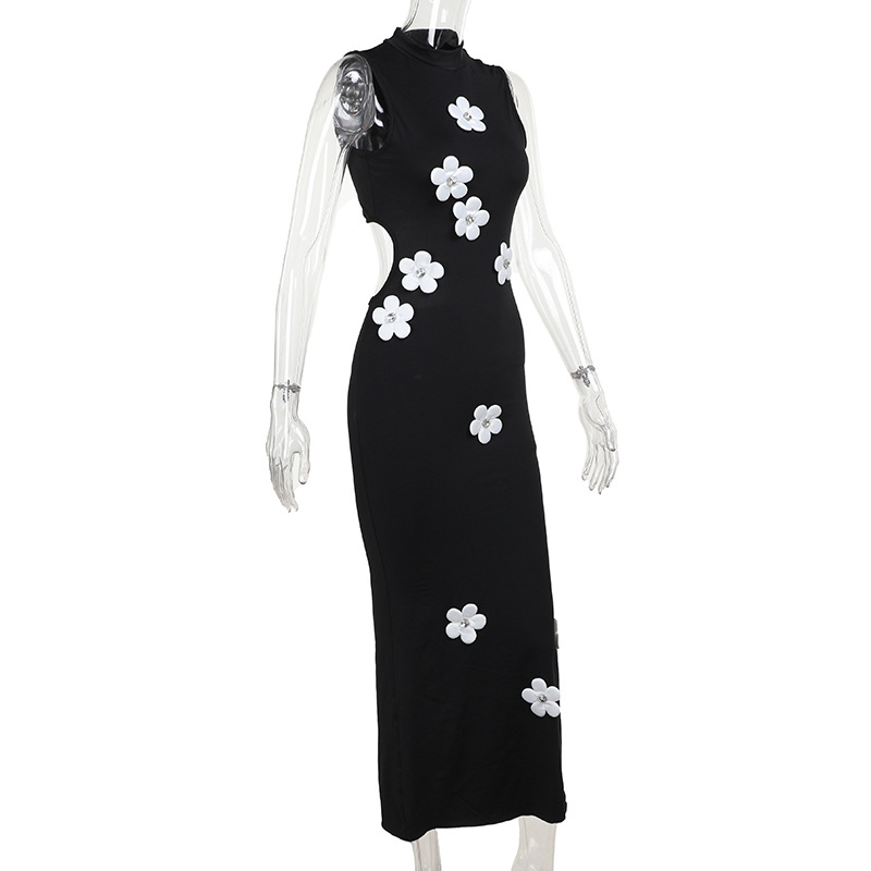 Floral Print High Neck Long Dress – Women's Elegant A-Line Maxi Dress